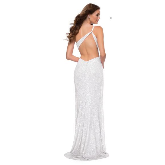 La Femme One-Shoulder Long Sequin Prom Dress 29962 in White Size 10. NWOT - Picture 2 of 10